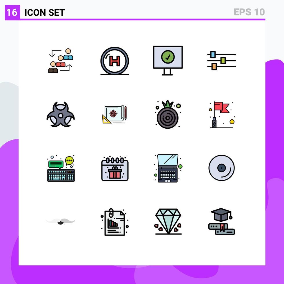 16 Thematic Vector Flat Color Filled Lines and Editable Symbols of tool design clinic protection antivirus Editable Creative Vector Design Elements