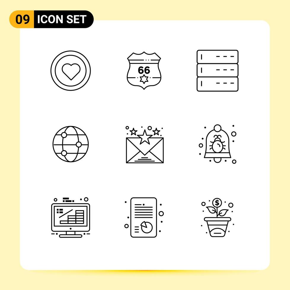 Stock Vector Icon Pack of 9 Line Signs and Symbols for communication email admin world globe Editable Vector Design Elements