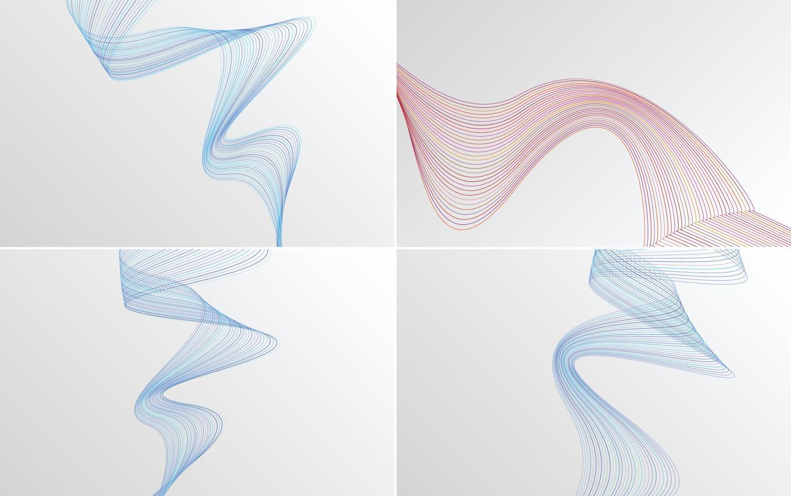 Set of 4 geometric wave pattern background Abstract waving line vector