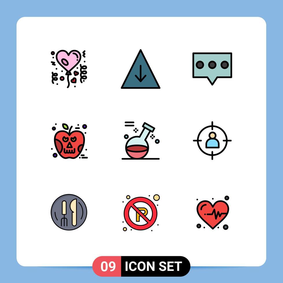 Pack of 9 creative Filledline Flat Colors of spa game comment element poison Editable Vector Design Elements