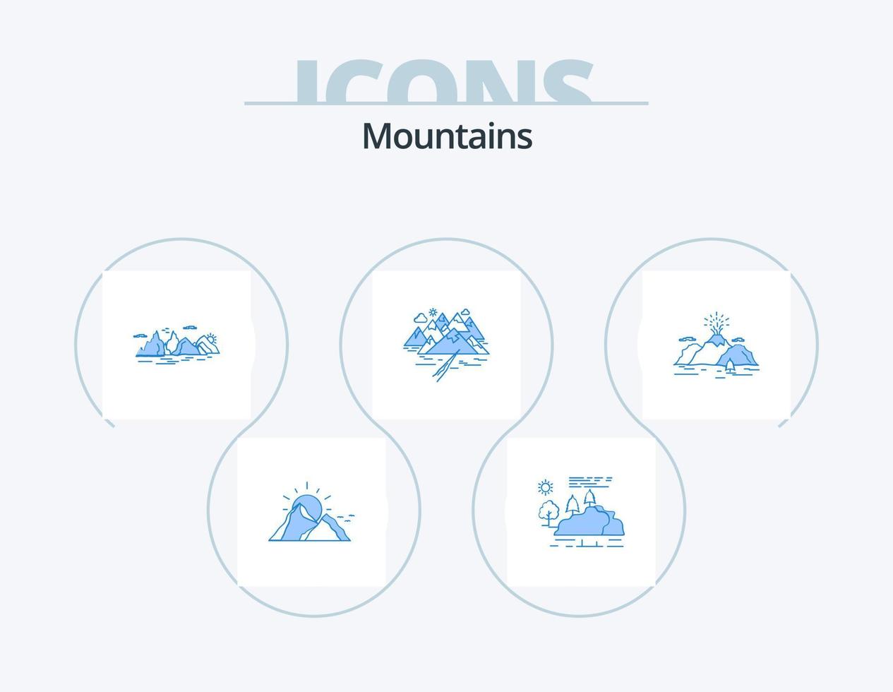 Mountains Blue Icon Pack 5 Icon Design. hill. mountain. cliff. landscape vector