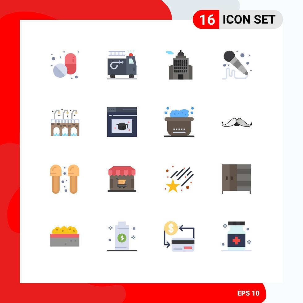 16 Thematic Vector Flat Colors and Editable Symbols of web page life building city microphone Editable Pack of Creative Vector Design Elements