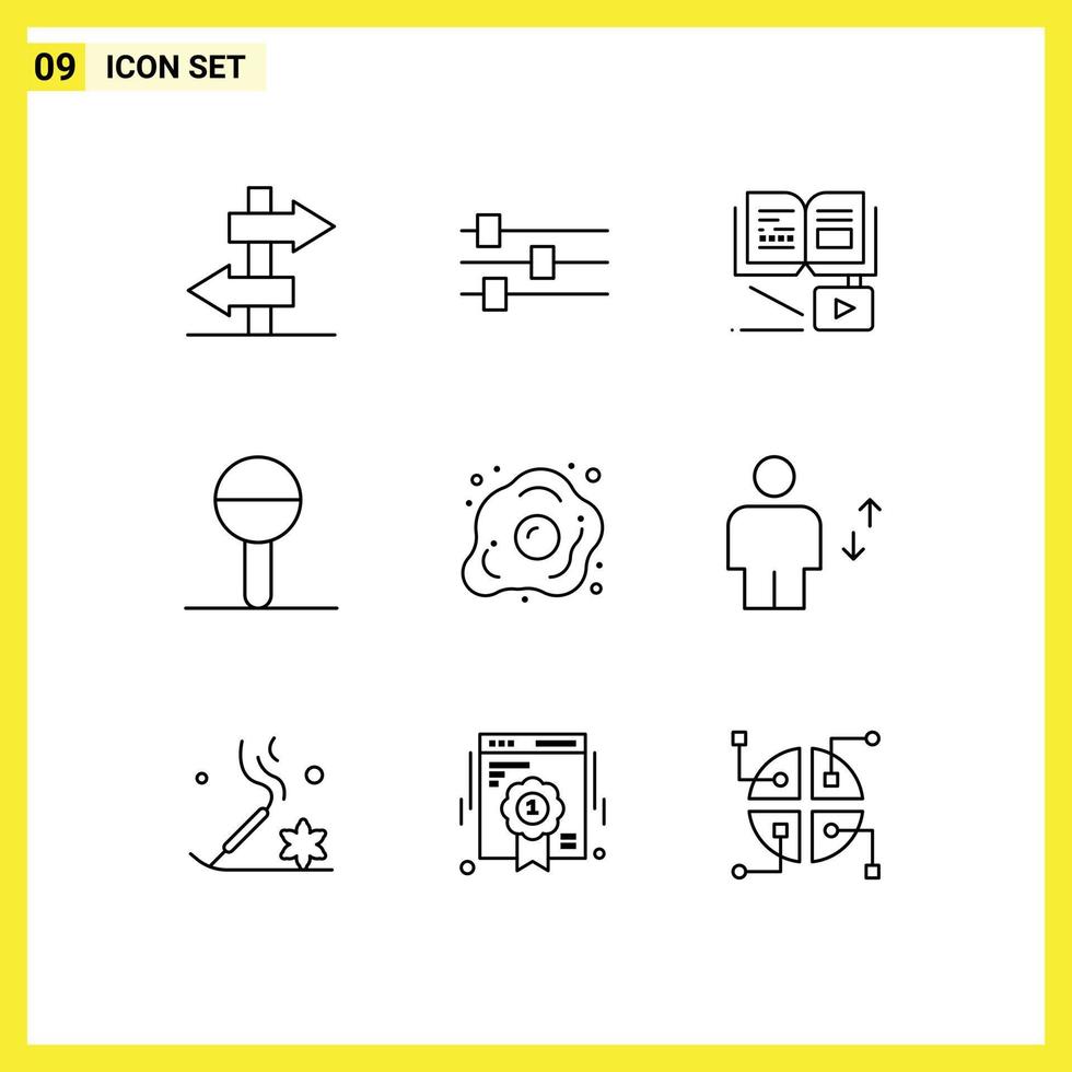 Pictogram Set of 9 Simple Outlines of healthy egg growth knowledge diet children Editable Vector Design Elements