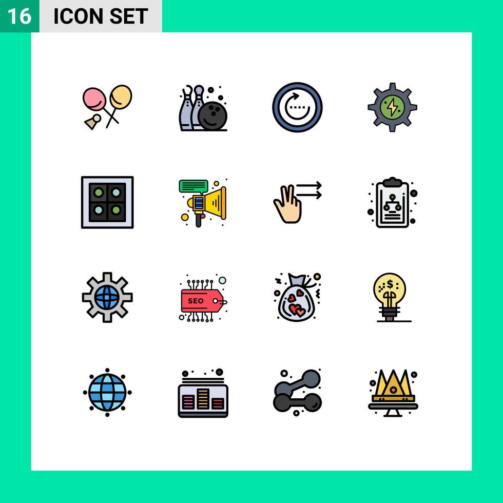 Group of 16 Flat Color Filled Lines Signs and Symbols for gas solar browser energy ui Editable Creative Vector Design Elements