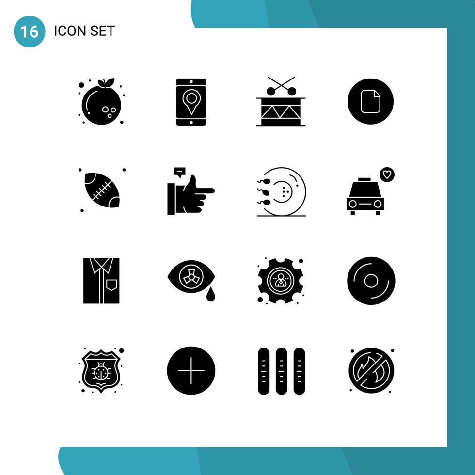 16 User Interface Solid Glyph Pack of modern Signs and Symbols of ball ui christmas basic document Editable Vector Design Elements