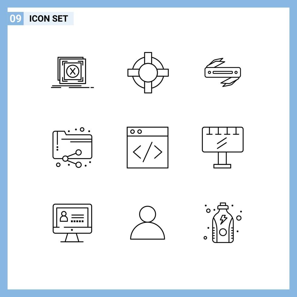 9 User Interface Outline Pack of modern Signs and Symbols of server folder knife documents share Editable Vector Design Elements