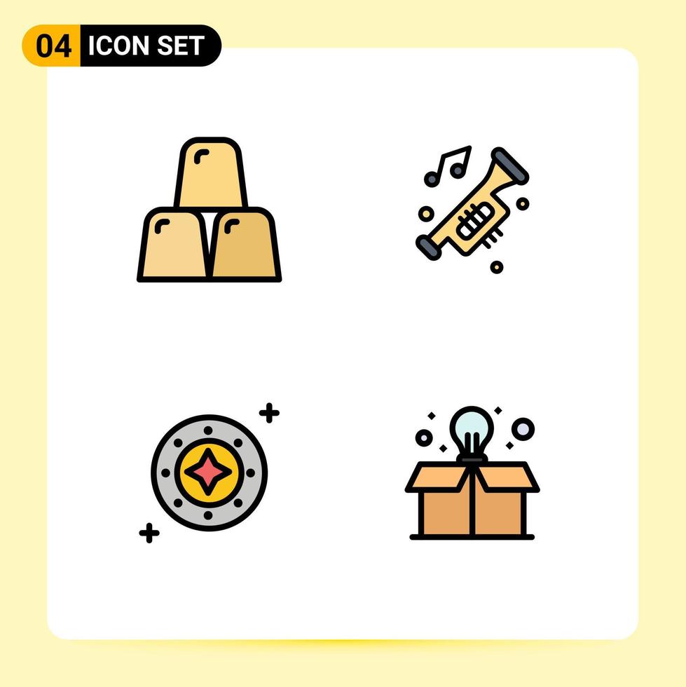 Modern Set of 4 Filledline Flat Colors and symbols such as bars cosmos gold horn shine Editable Vector Design Elements