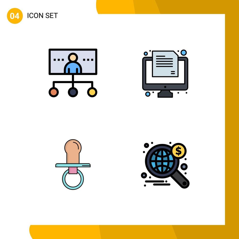 conjunto de 4 iconos de interfaz de usuario modernos signos de símbolos para la gestión de pezones de negocios elementos de diseño de vectores editables ficticios en línea
