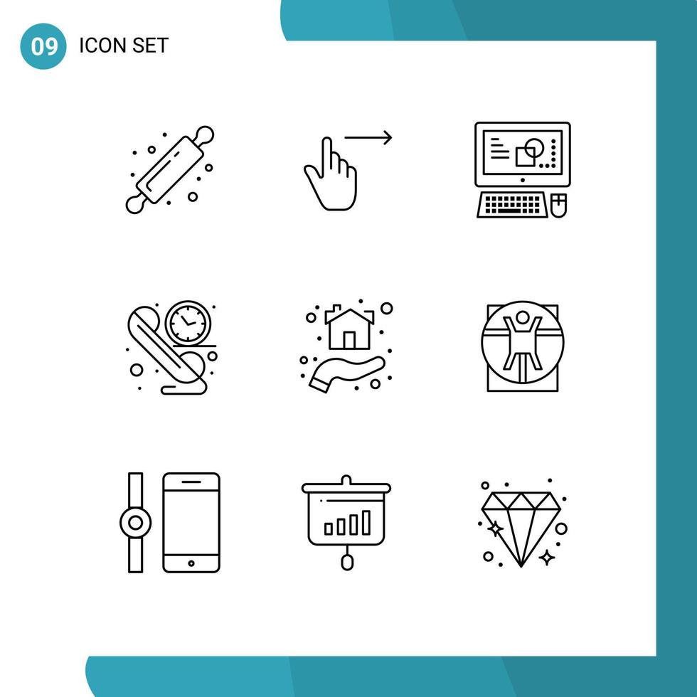 Modern Set of 9 Outlines Pictograph of giving contact swipe communication process Editable Vector Design Elements