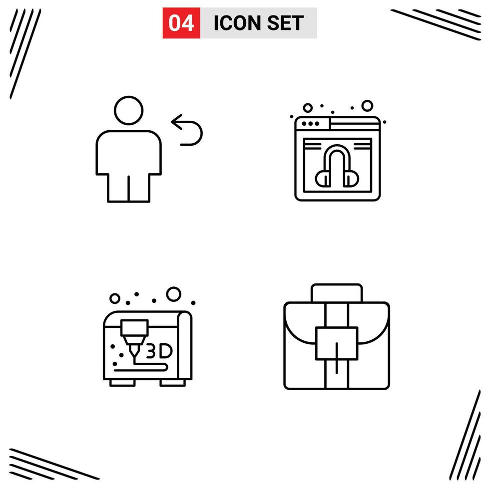 Mobile Interface Line Set of 4 Pictograms of avatar modeling human web briefcase Editable Vector Design Elements