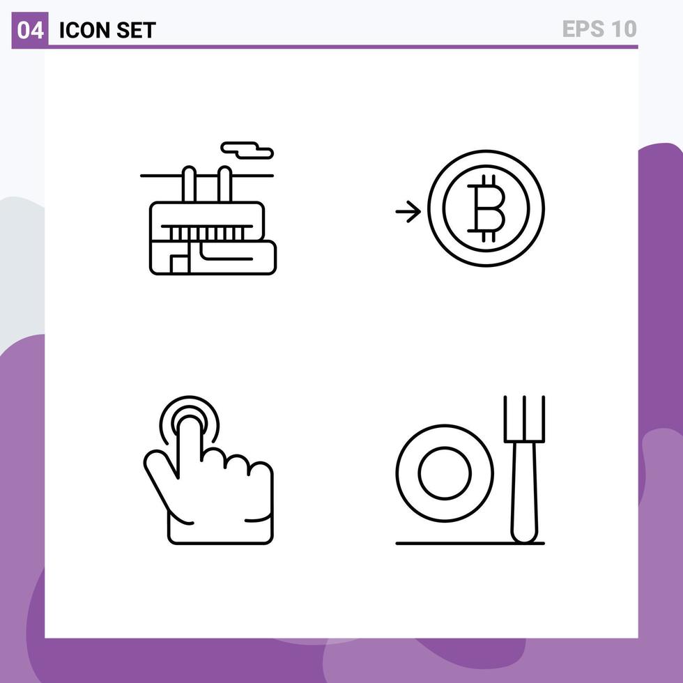 User Interface Pack of 4 Basic Filledline Flat Colors of chair lift hand travel money plate Editable Vector Design Elements