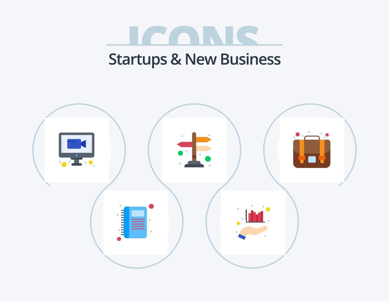 Startups And New Business Flat Icon Pack 5 Icon Design. business. way. marketing. path. online meeting vector
