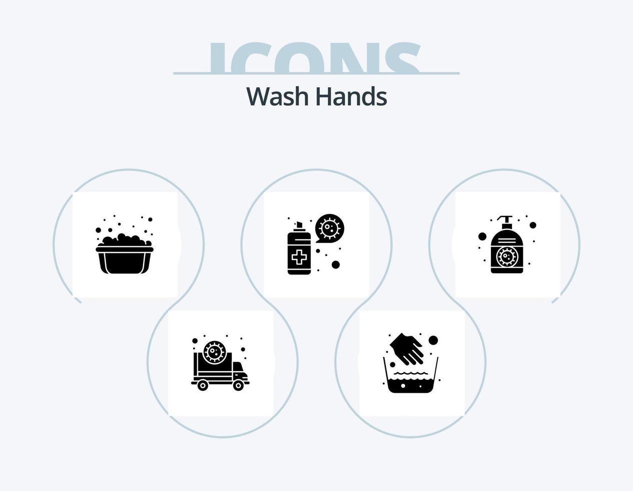 Wash Hands Glyph Icon Pack 5 Icon Design. lotion. virus. water bowl. spray. soapy water vector