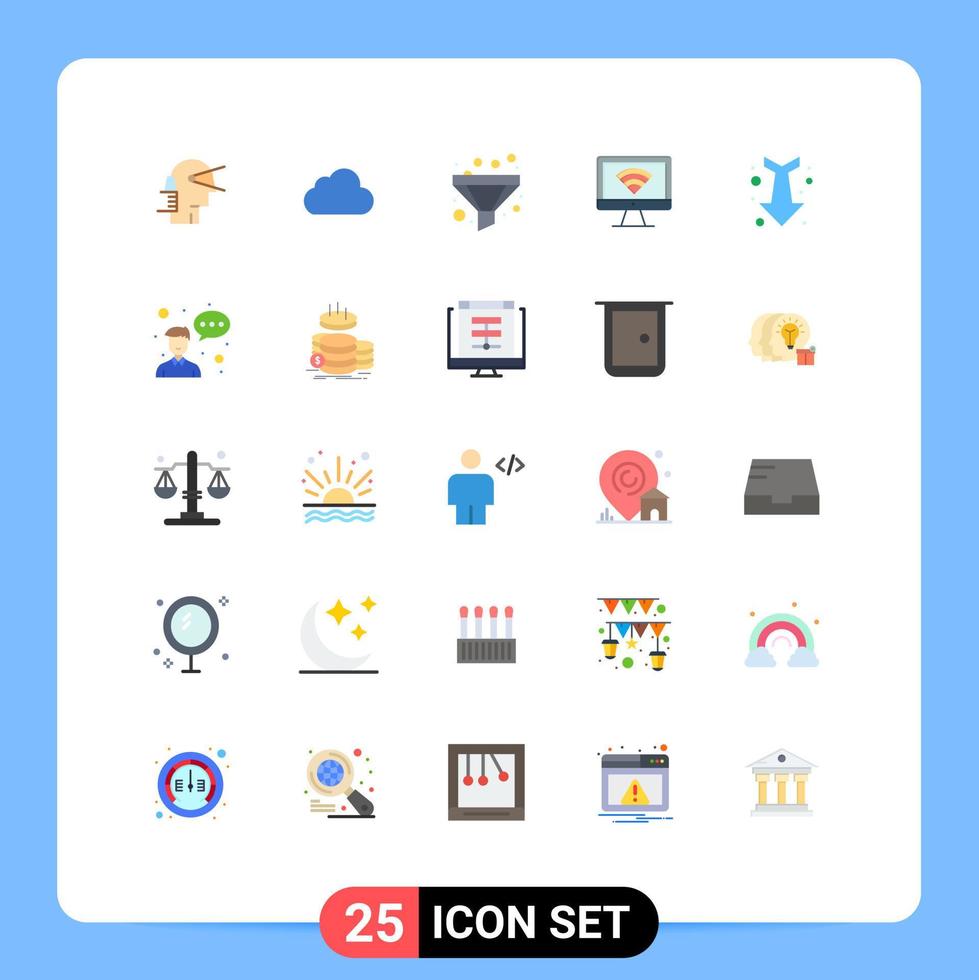 Set of 25 Vector Flat Colors on Grid for down signal cloudy wifi computer Editable Vector Design Elements