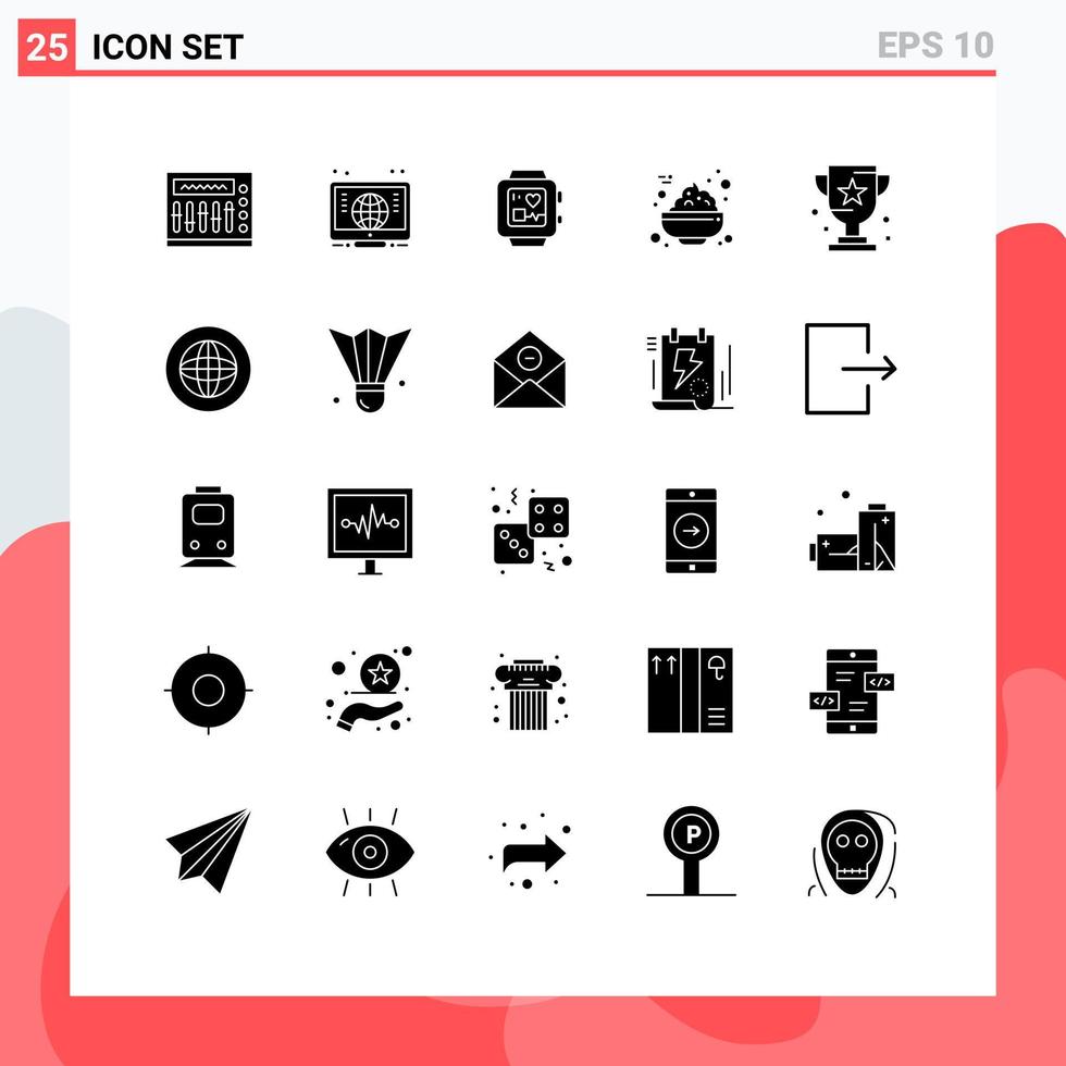 Set of 25 Modern UI Icons Symbols Signs for sport game handwatch cup porridge Editable Vector Design Elements