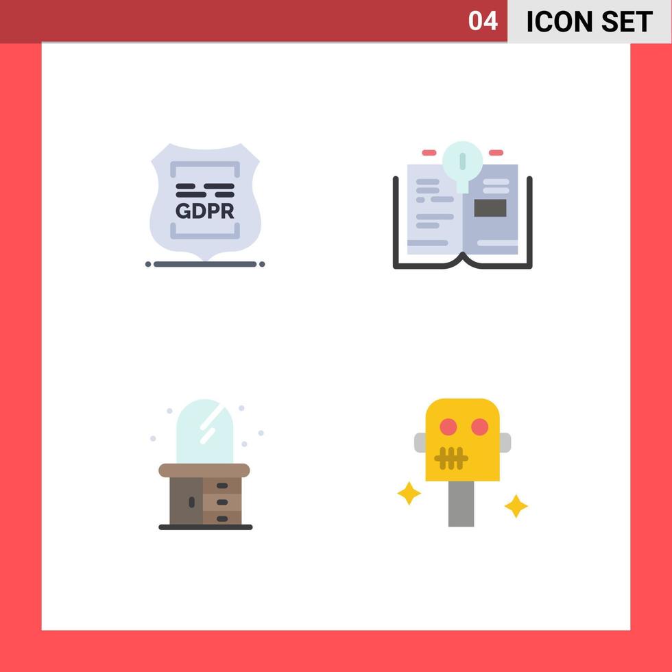 Group of 4 Flat Icons Signs and Symbols for data privacy living privacy education space Editable Vector Design Elements