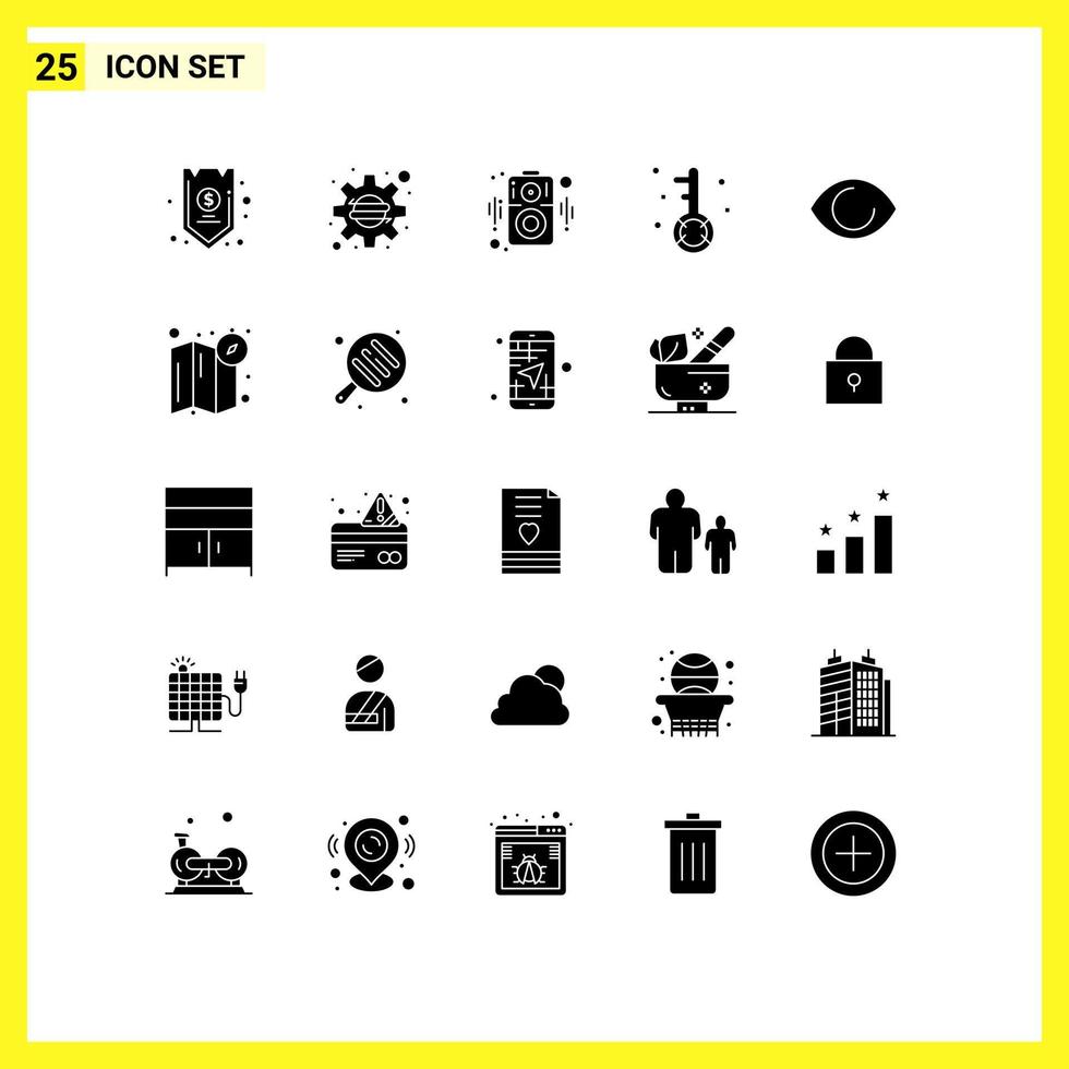 Pack of 25 Modern Solid Glyphs Signs and Symbols for Web Print Media such as eye optimization startup media engine Editable Vector Design Elements