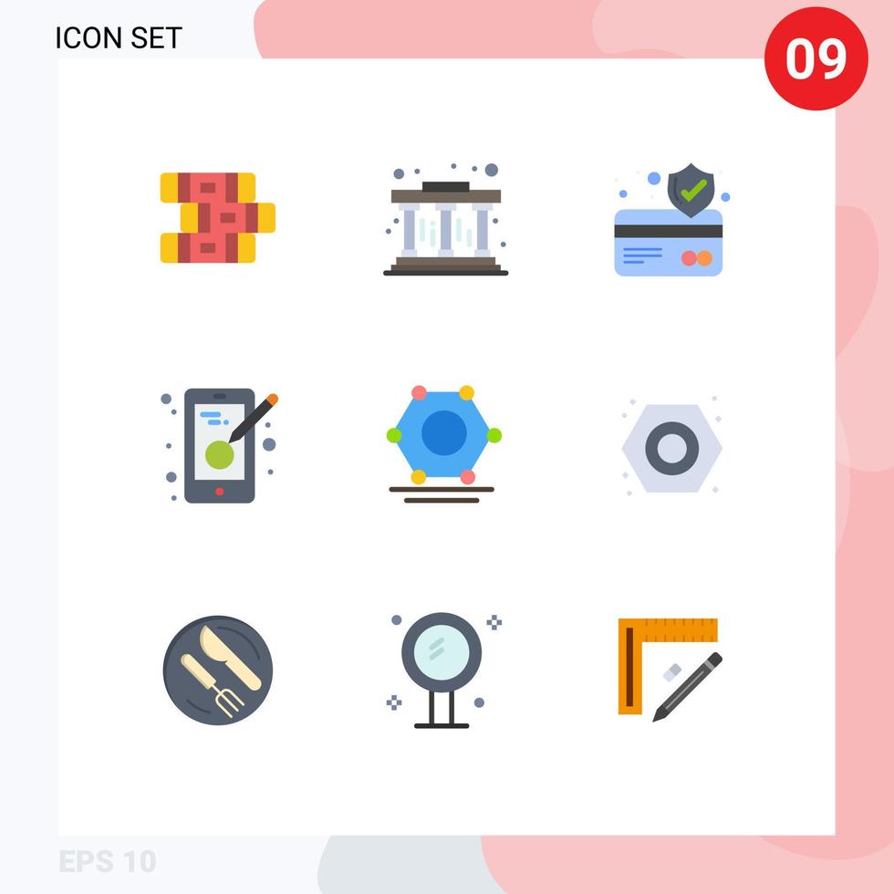 Group of 9 Flat Colors Signs and Symbols for nut super connected card network mobile Editable Vector Design Elements