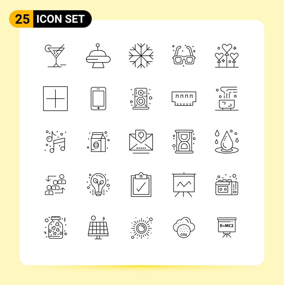 Group of 25 Modern Lines Set for party balloon snowflake valentines day park Editable Vector Design Elements