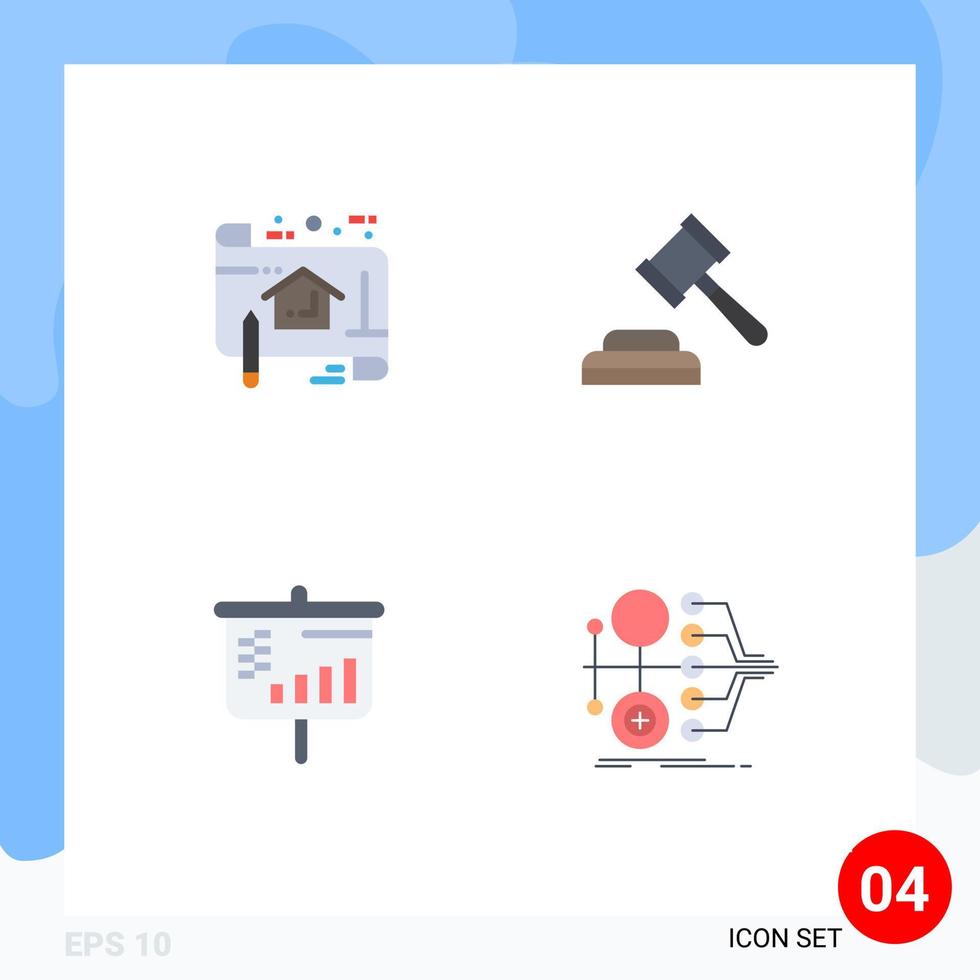 Set of 4 Commercial Flat Icons pack for plan projector plan judge monetization Editable Vector Design Elements