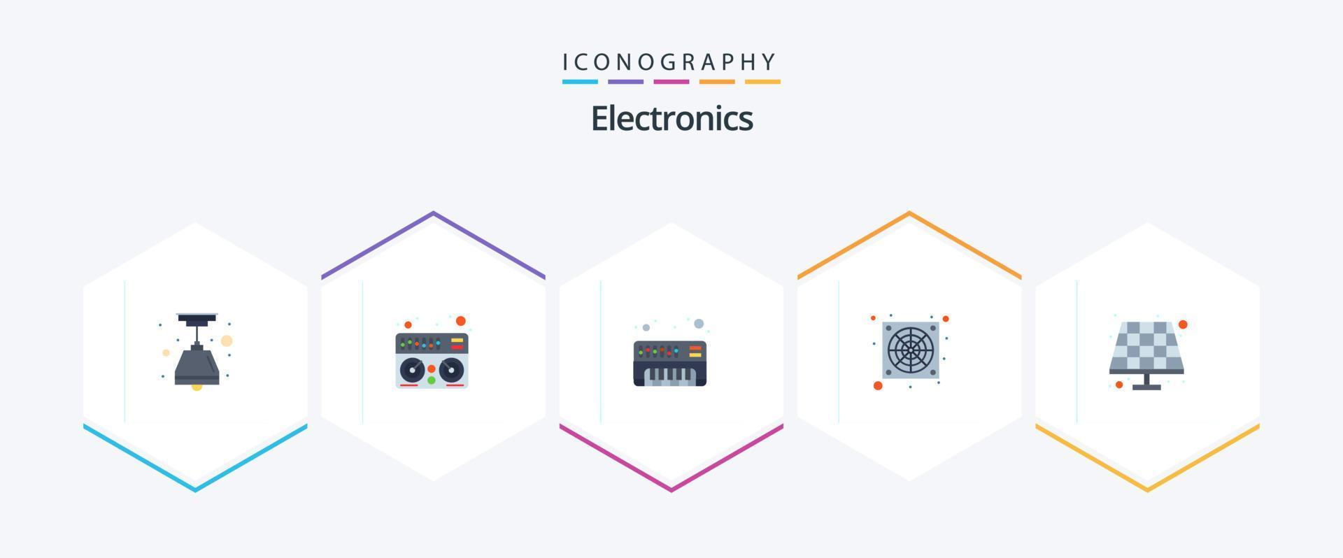 paquete de 25 íconos planos de electrónica que incluye . . sintetizador. solar. batería vector