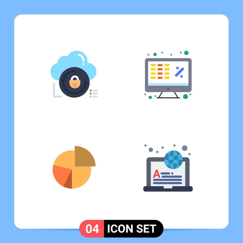 Flat Icon Pack of 4 Universal Symbols of cloud money lock excel business Editable Vector Design Elements
