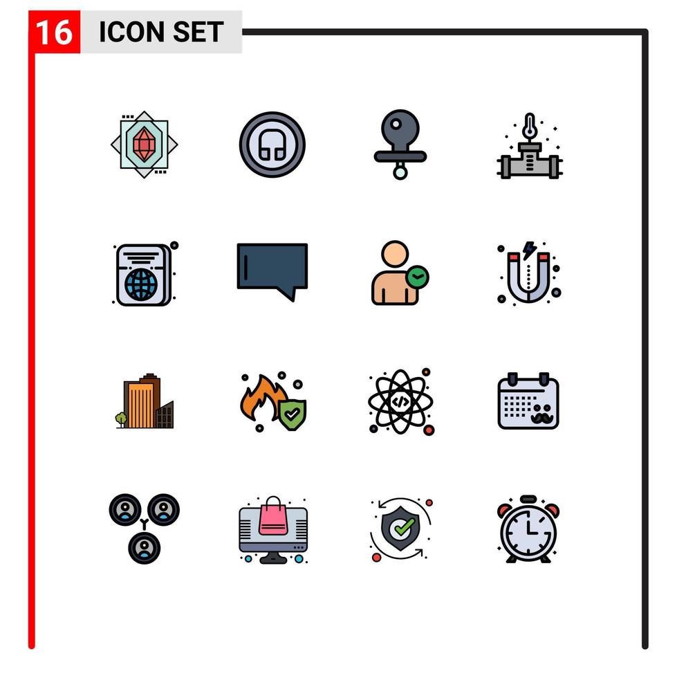 Pictogram Set of 16 Simple Flat Color Filled Lines of id ticket dummy passport plumbing Editable Creative Vector Design Elements