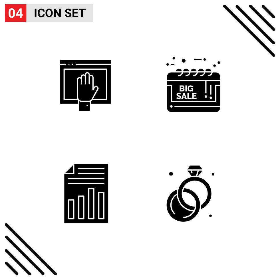 Pack of 4 creative Solid Glyphs of access sale notice internet big sale file Editable Vector Design Elements