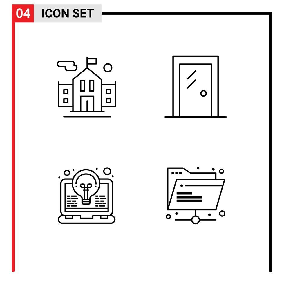 4 Universal Line Signs Symbols of school coding door interior invention Editable Vector Design Elements