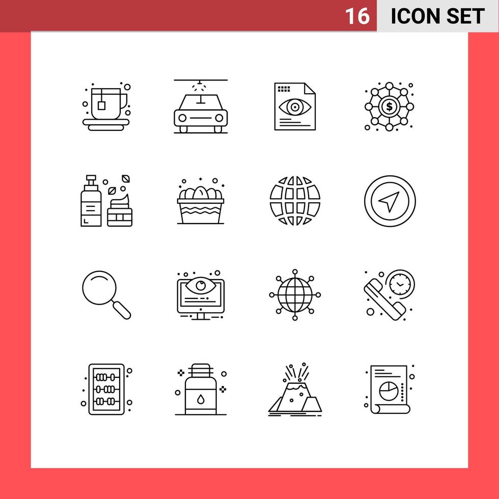 Universal Icon Symbols Group of 16 Modern Outlines of cart lotion computing foam funding Editable Vector Design Elements