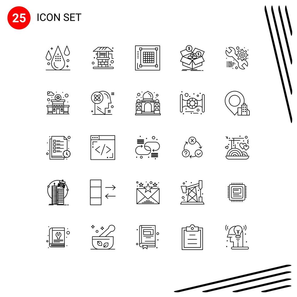 Editable Vector Line Pack of 25 Simple Lines of money box well m savings web Editable Vector Design Elements