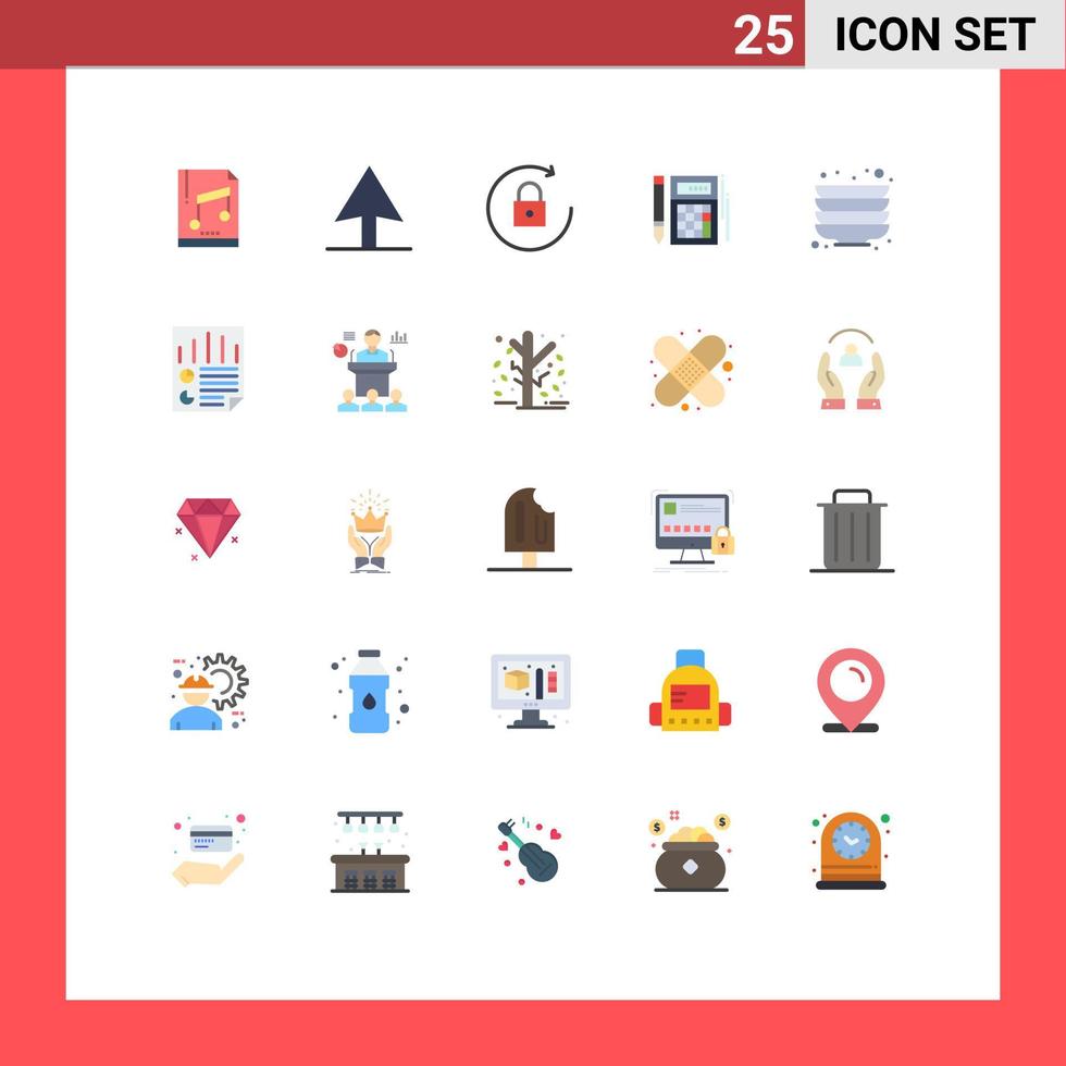 Universal Icon Symbols Group of 25 Modern Flat Colors of document plates budget plate math Editable Vector Design Elements