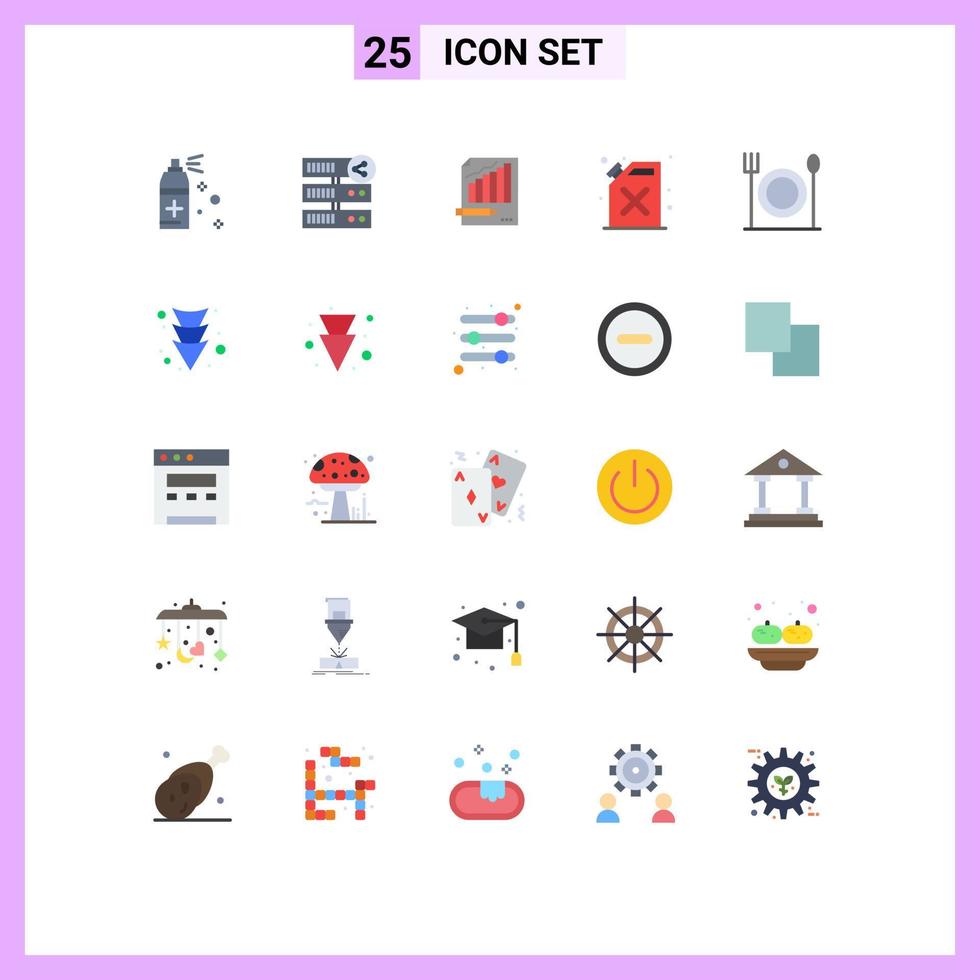 Mobile Interface Flat Color Set of 25 Pictograms of fire barrel statistics market chart Editable Vector Design Elements
