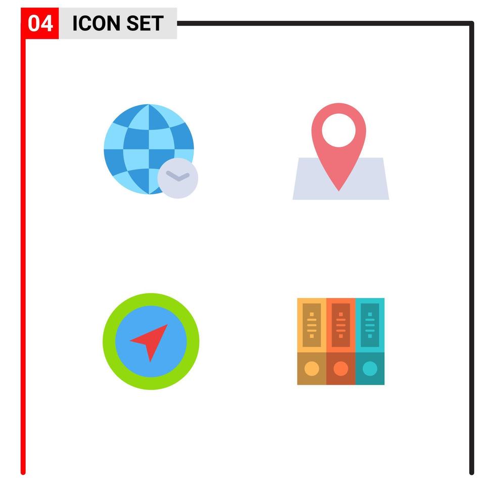 conjunto de 4 iconos de interfaz de usuario modernos signos de símbolos para elementos de diseño de vector editables de pin de mapa de tiempo de mapa de globo