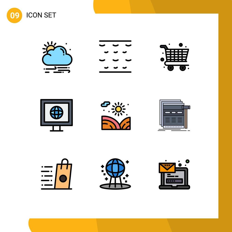 Stock Vector Icon Pack of 9 Line Signs and Symbols for page water cart lake agriculture Editable Vector Design Elements