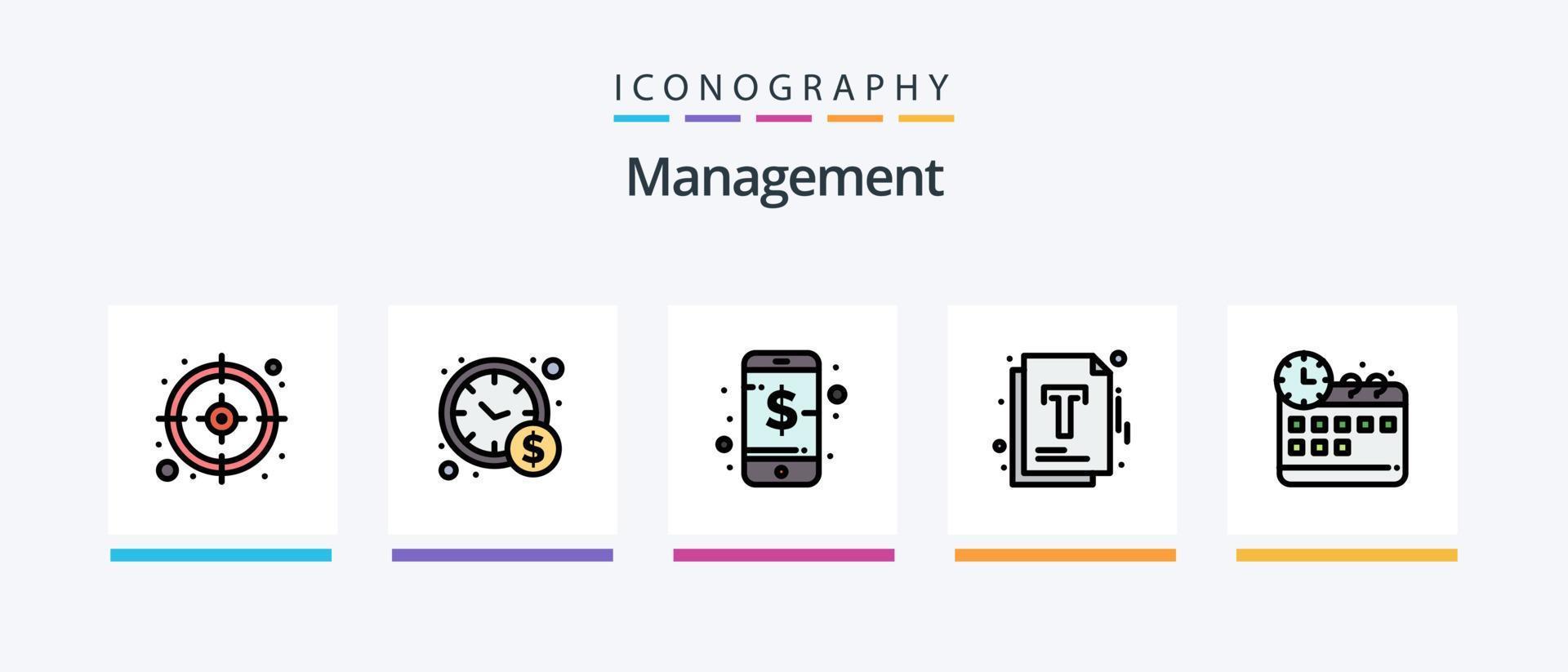 la línea de gestión llenó el paquete de 5 íconos que incluye . SEO informe. dinero. gestión. diseño de iconos creativos vector