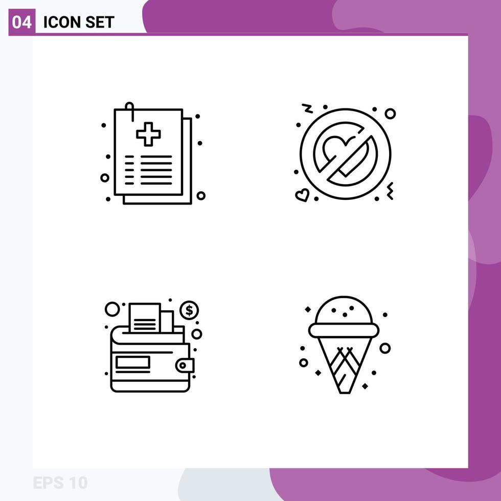 4 Creative Icons Modern Signs and Symbols of document money file romance cone Editable Vector Design Elements