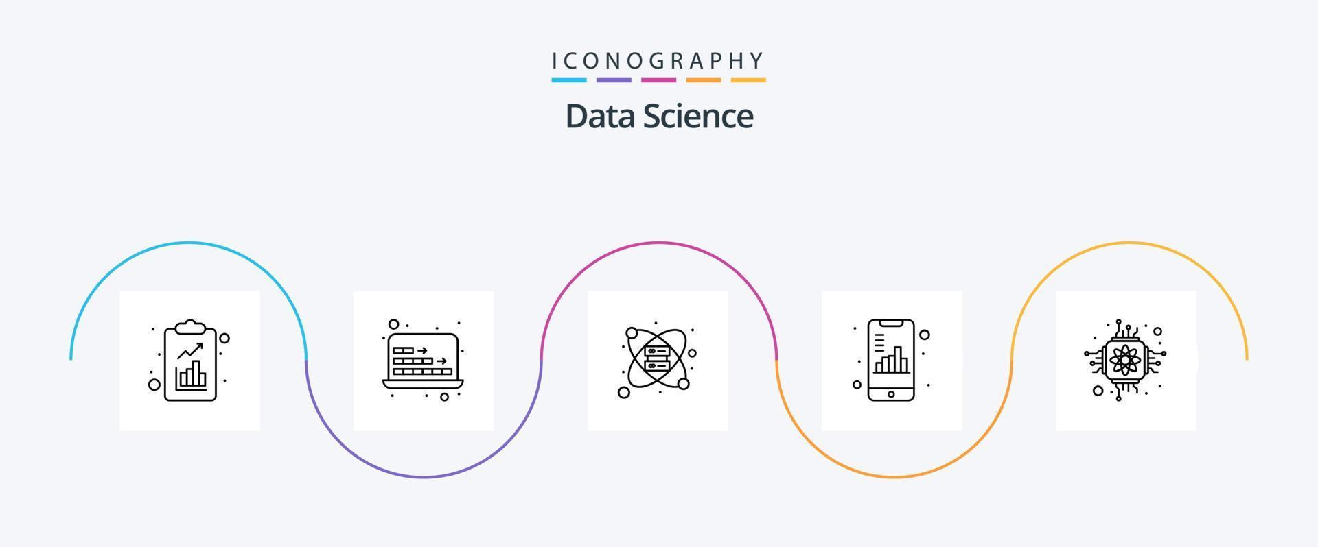 Data Science Line 5 Icon Pack Including chip. graph. database. document. mobile vector
