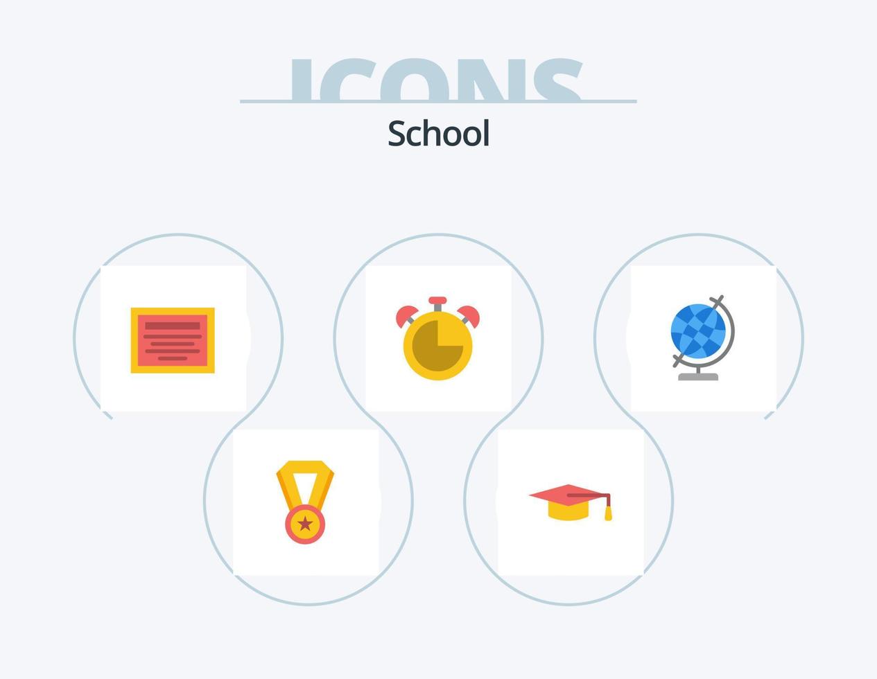 paquete de iconos planos escolares 5 diseño de iconos. . globo. nota. geografía. Temporizador vector