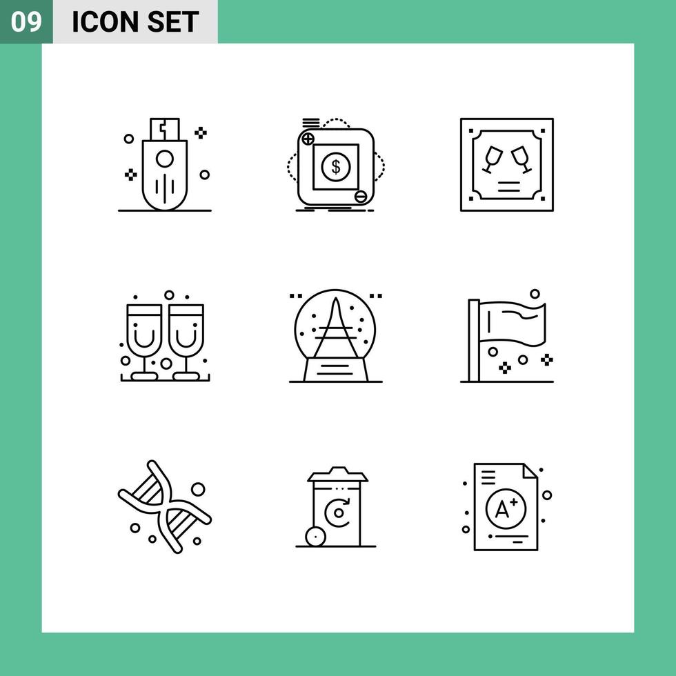 User Interface Pack of 9 Basic Outlines of holiday juice application glass invitation Editable Vector Design Elements