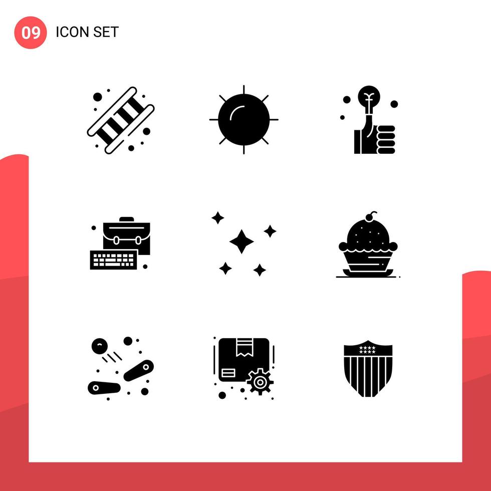 Solid Glyph Pack of 9 Universal Symbols of night keyboard bulb management business Editable Vector Design Elements