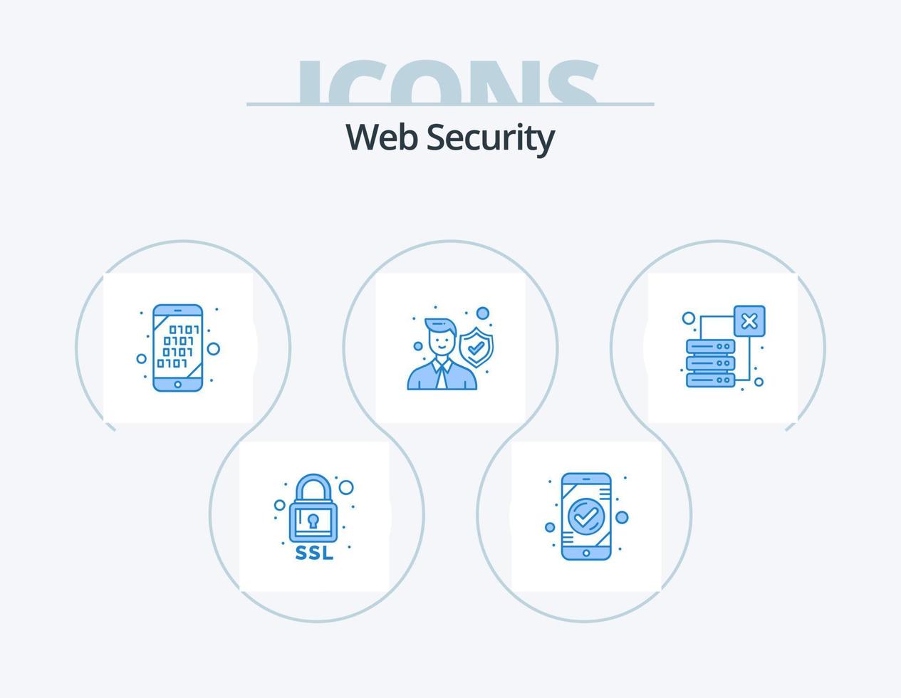 paquete de iconos azul de seguridad web 5 diseño de iconos. seguro. proteger. OK. perfil. buscar vector