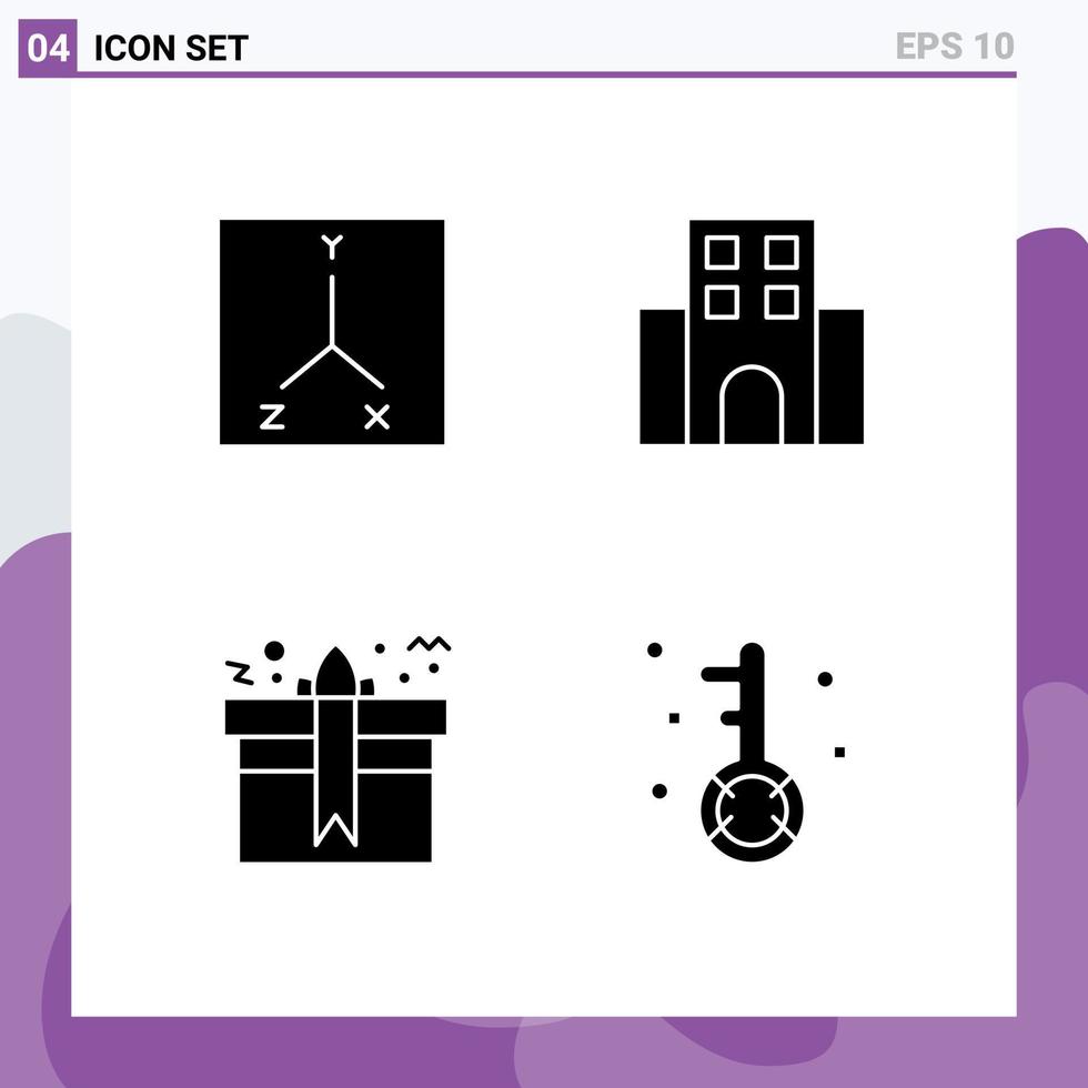 4 Universal Solid Glyph Signs Symbols of coordinates box apartment travel present Editable Vector Design Elements