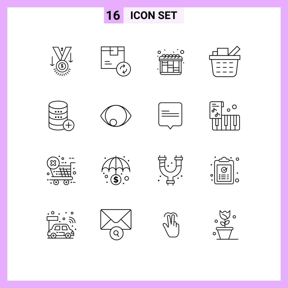 Pictogram Set of 16 Simple Outlines of server shopping cart service checkout workflow Editable Vector Design Elements