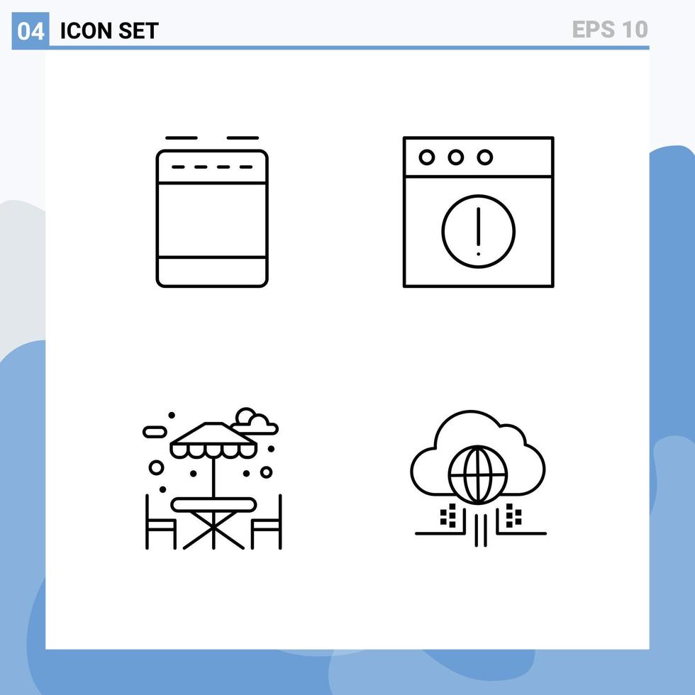 4 User Interface Line Pack of modern Signs and Symbols of appliances park oven mac think Editable Vector Design Elements