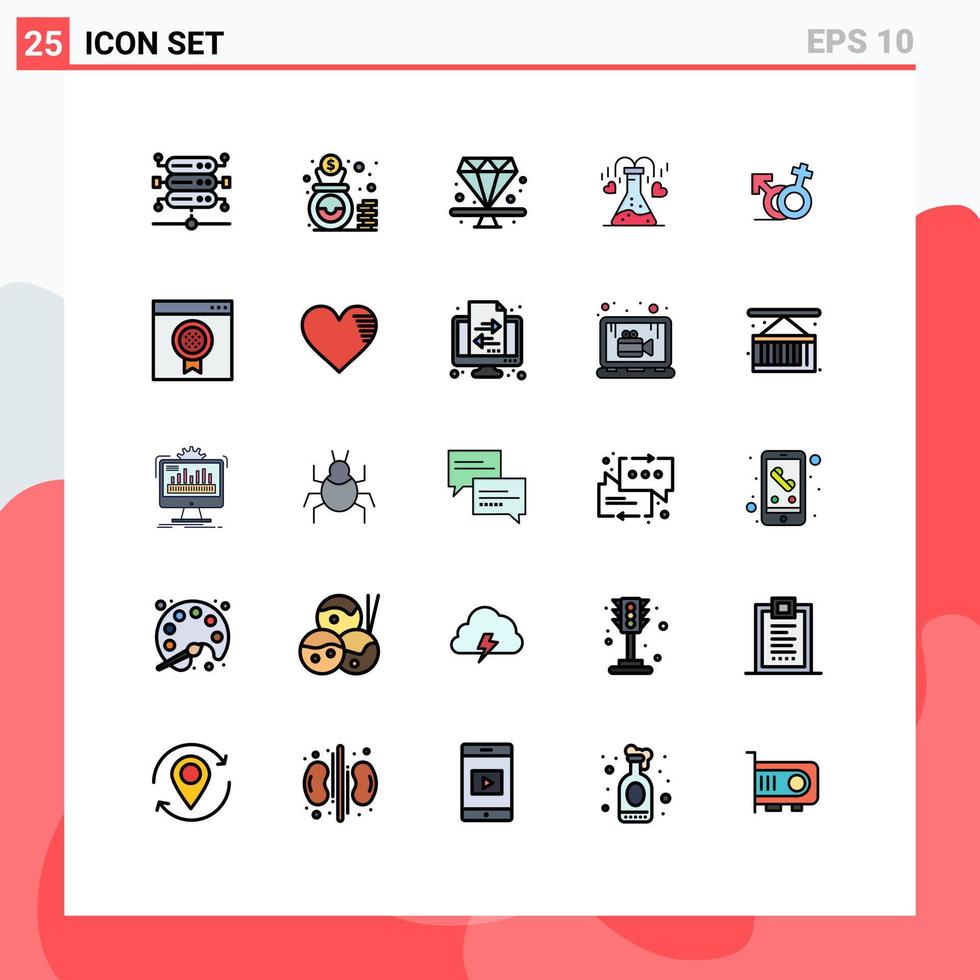 Universal Icon Symbols Group of 25 Modern Filled line Flat Colors of male gender diamond love flask Editable Vector Design Elements