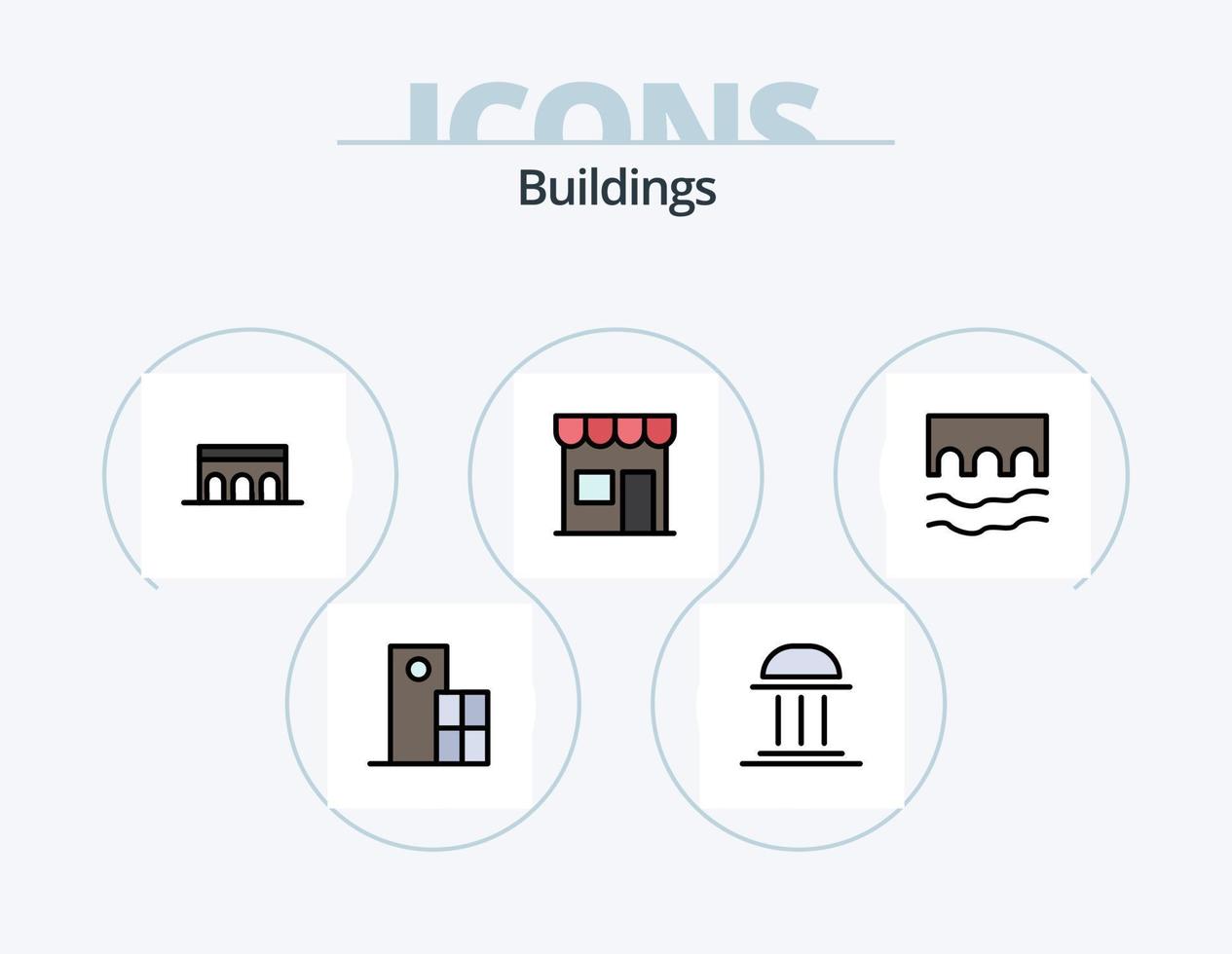 diseño de iconos del paquete de iconos llenos de línea de edificios 5. casa. arquitectura. histórico. instituto. edificio vector