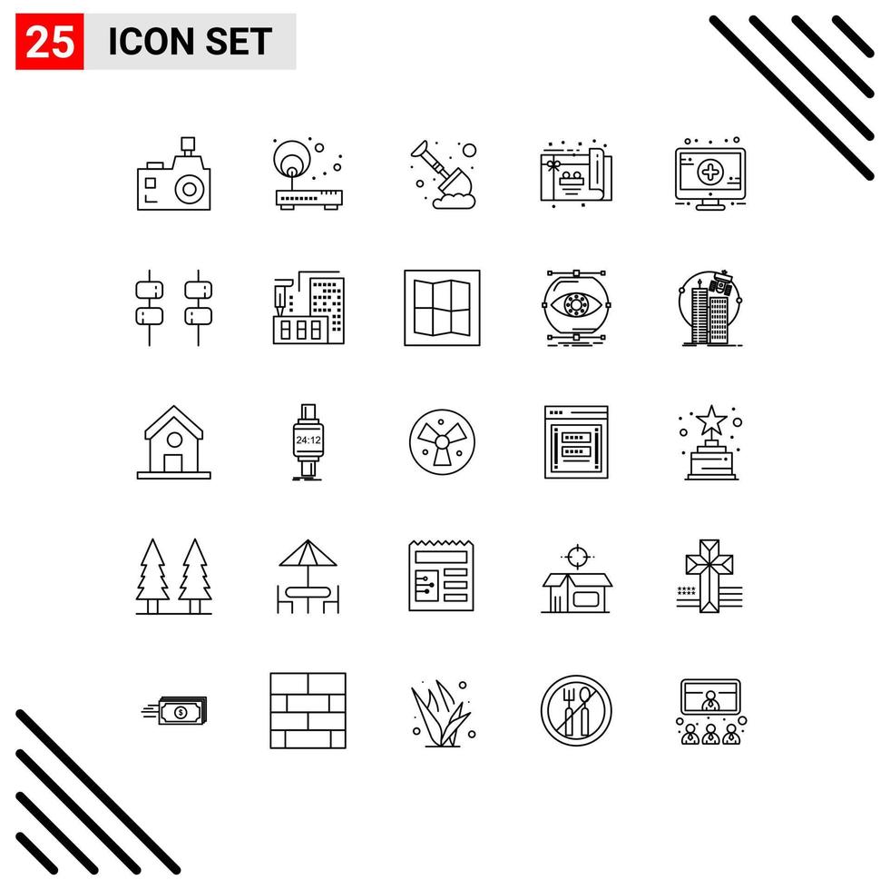 conjunto de 25 iconos de interfaz de usuario modernos signos de símbolos para elementos de diseño vectorial editables de pala de cumpleaños de punto de fiesta médica vector