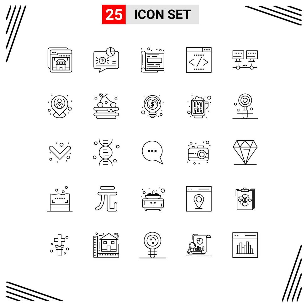 Line Pack of 25 Universal Symbols of computer interface search engine payment interface paper Editable Vector Design Elements