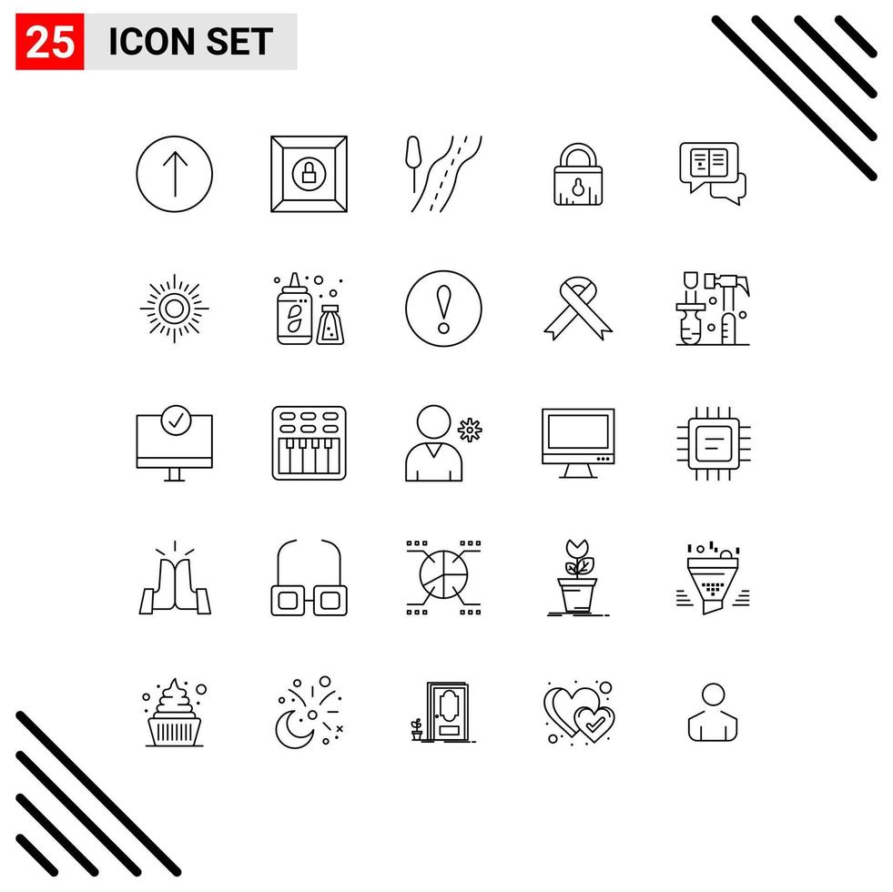 Universal Icon Symbols Group of 25 Modern Lines of sun popup travel messages shopping Editable Vector Design Elements